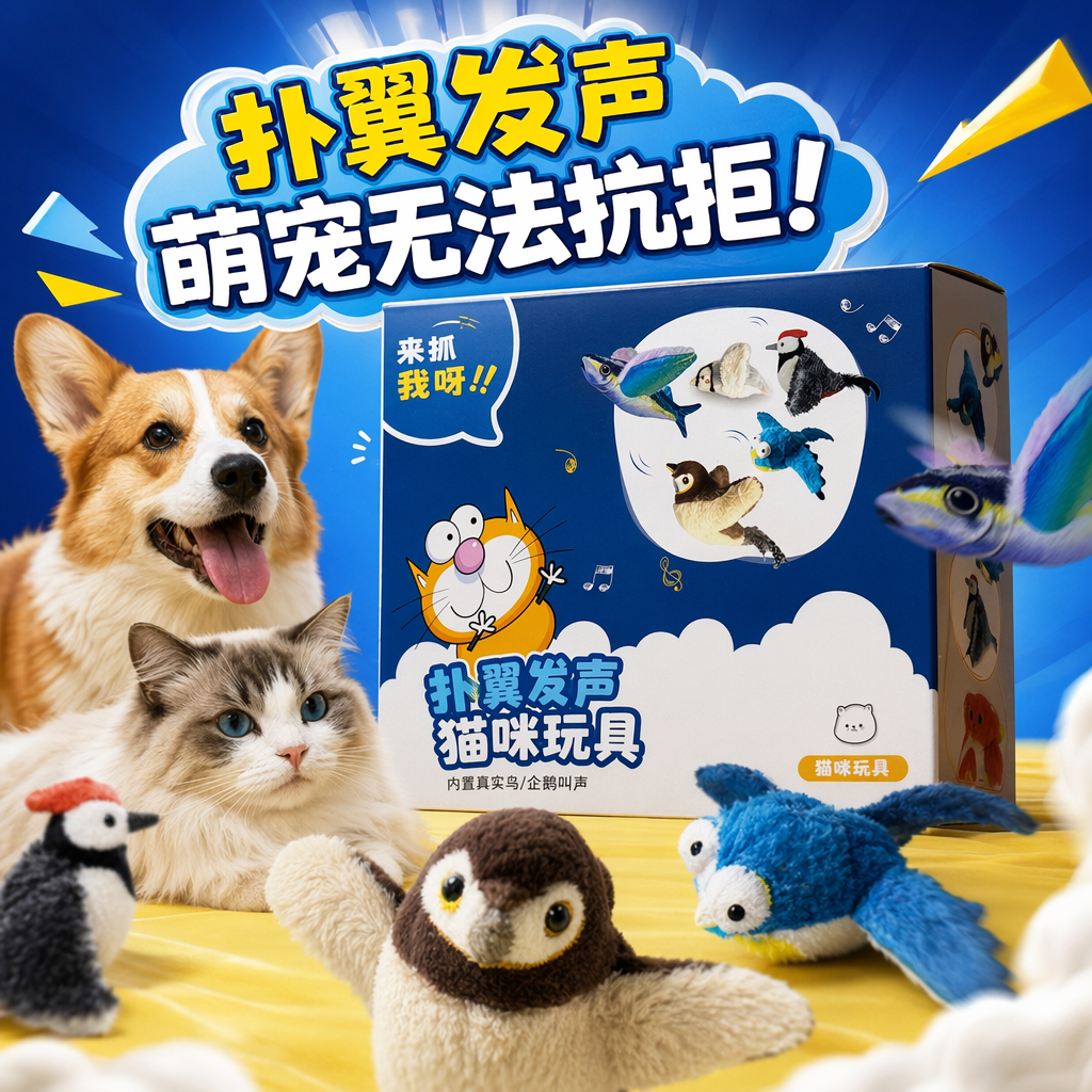 The wing-flapping sound simulation bird pet toy, cat toy, and dog toy can also be used Specification image