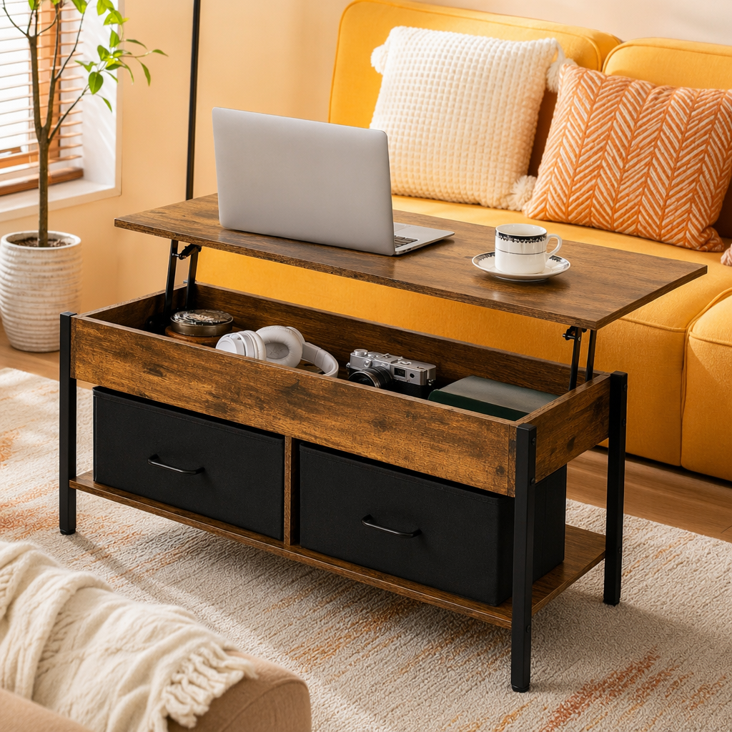 وأثاث غرفة المعيشة الحديث هو عبارة عن سلال سوداء في أدراج الشاي المصنوعة من الخشب Specification image