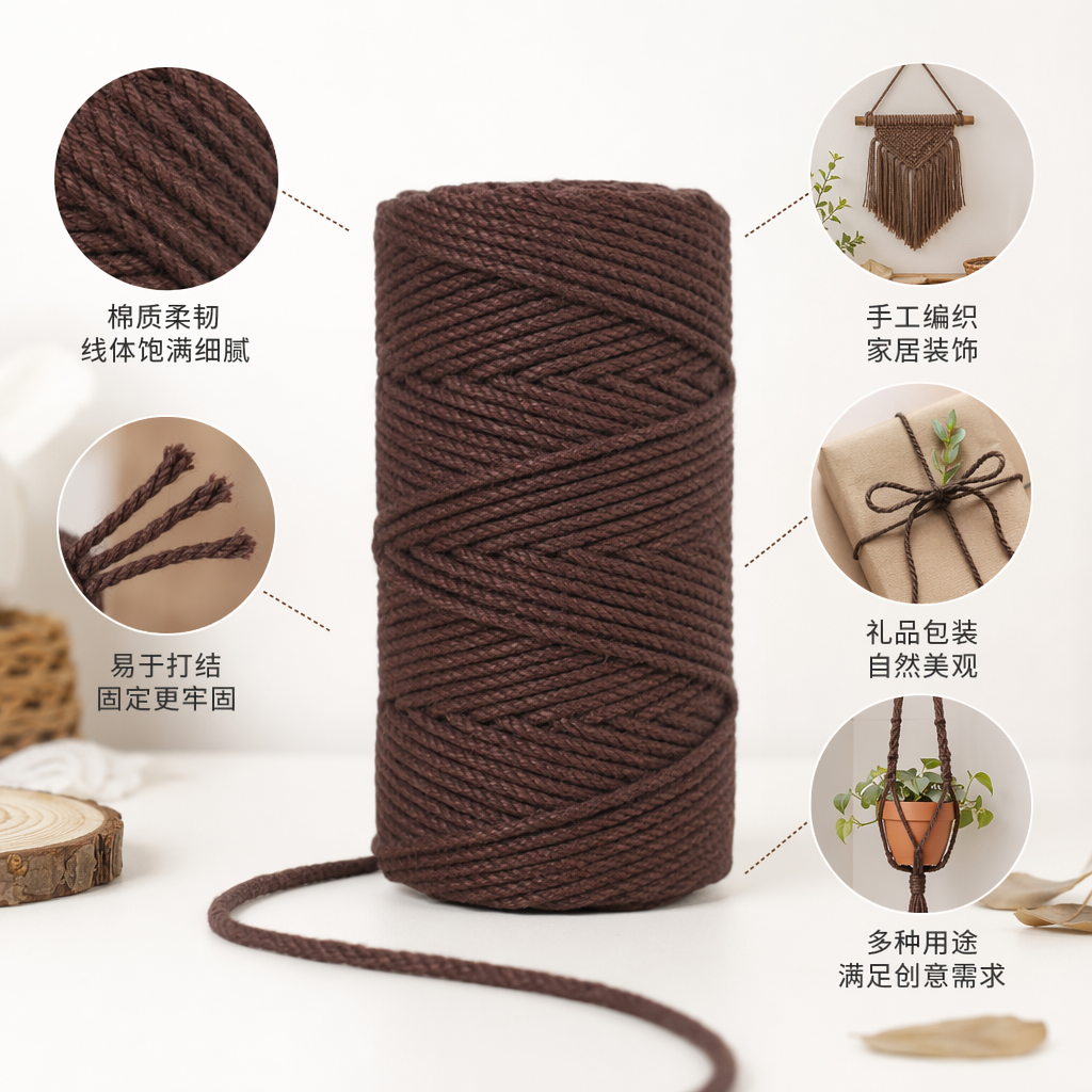 棕色麻绳卷 手工编织天然麻质装饰用绳子 家居园艺捆绑收纳