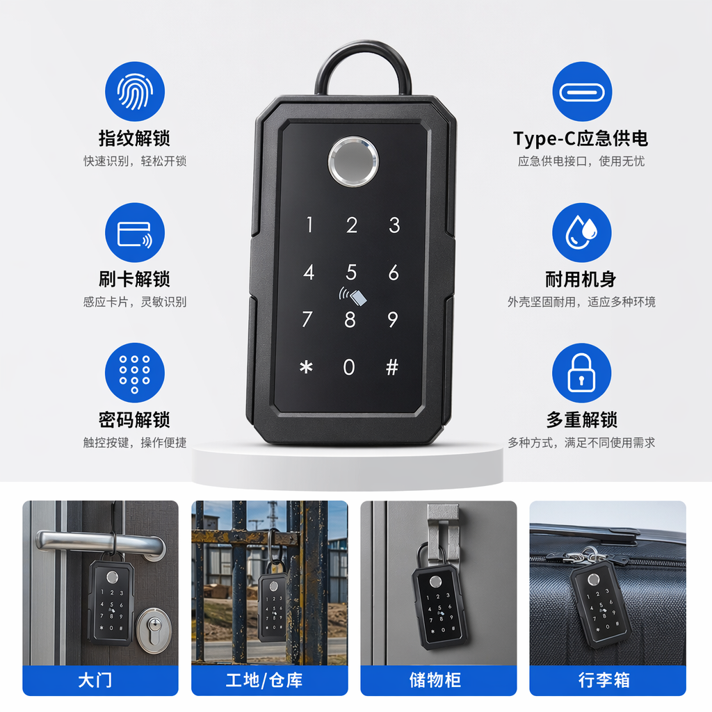 黑色电子锁具 智能指纹密码锁 门禁安防家用防盗锁