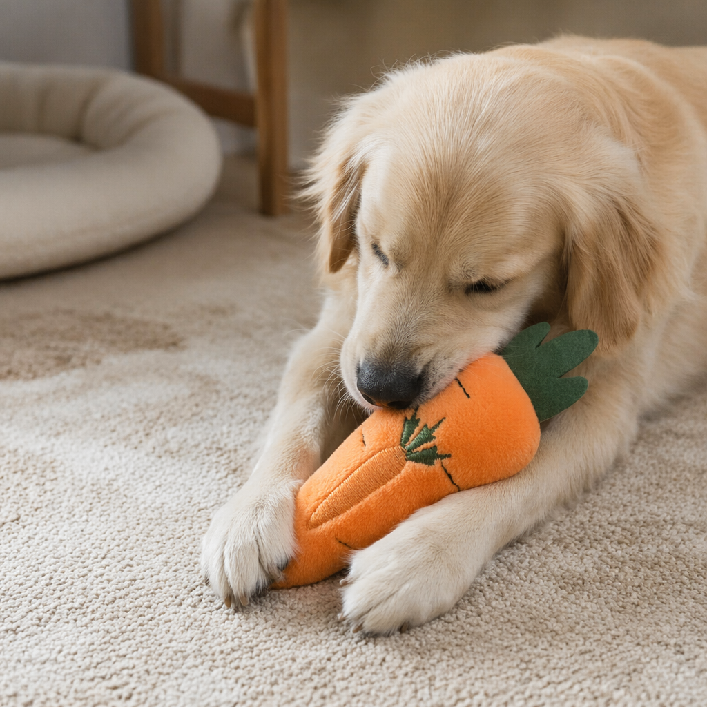 A cute cartoon plush toy in the shape of an orange carrot as a decorative item details Picture