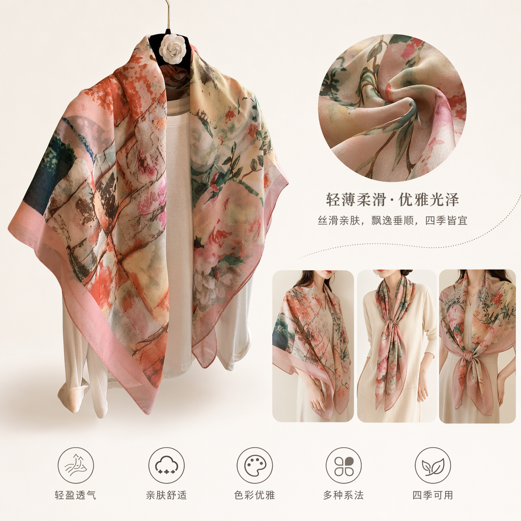 彩色花卉图案围巾秋冬保暖纯棉女士时尚百搭