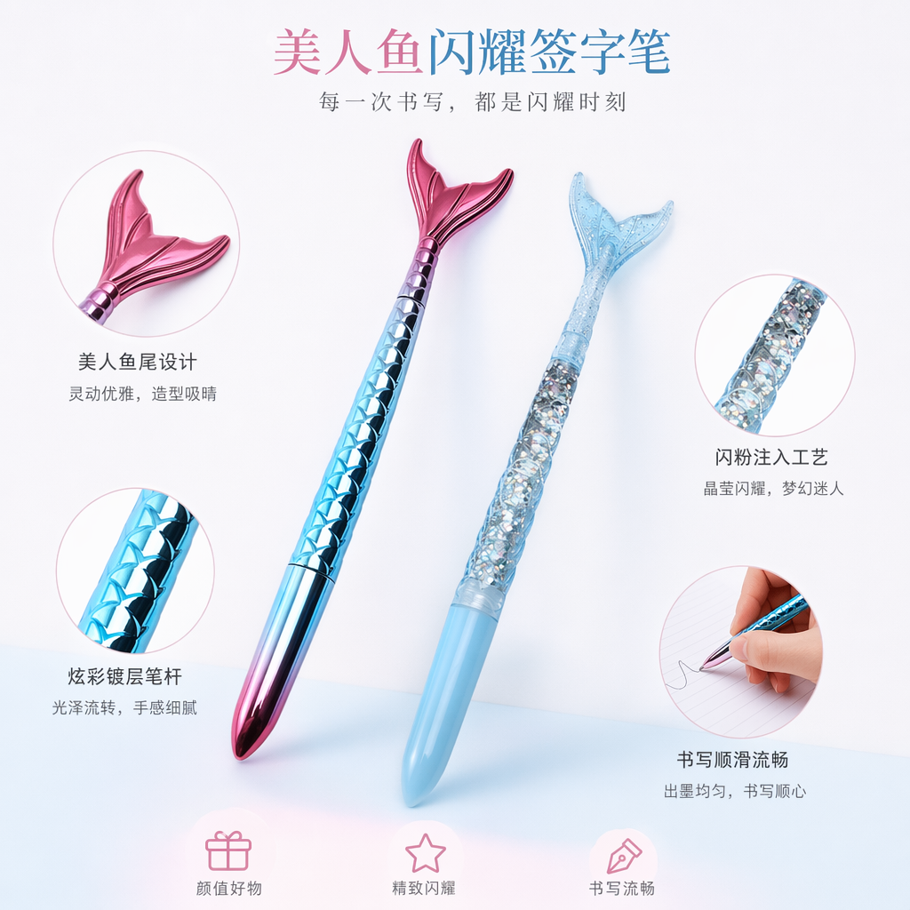 蓝色渐变鱼尾笔身中性笔0.5mm顺滑书写办公文具