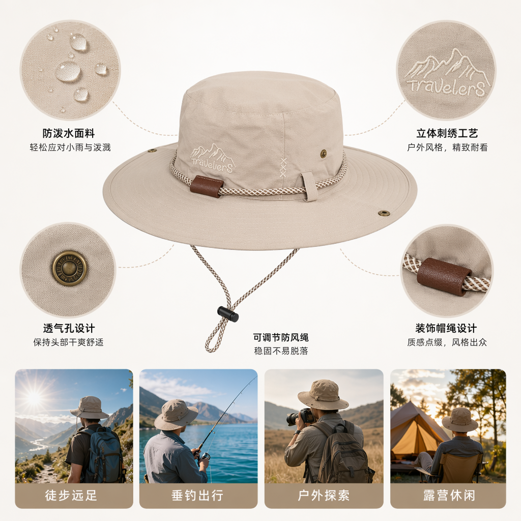 米色宽檐帽 女士夏季防晒草编休闲遮阳帽
