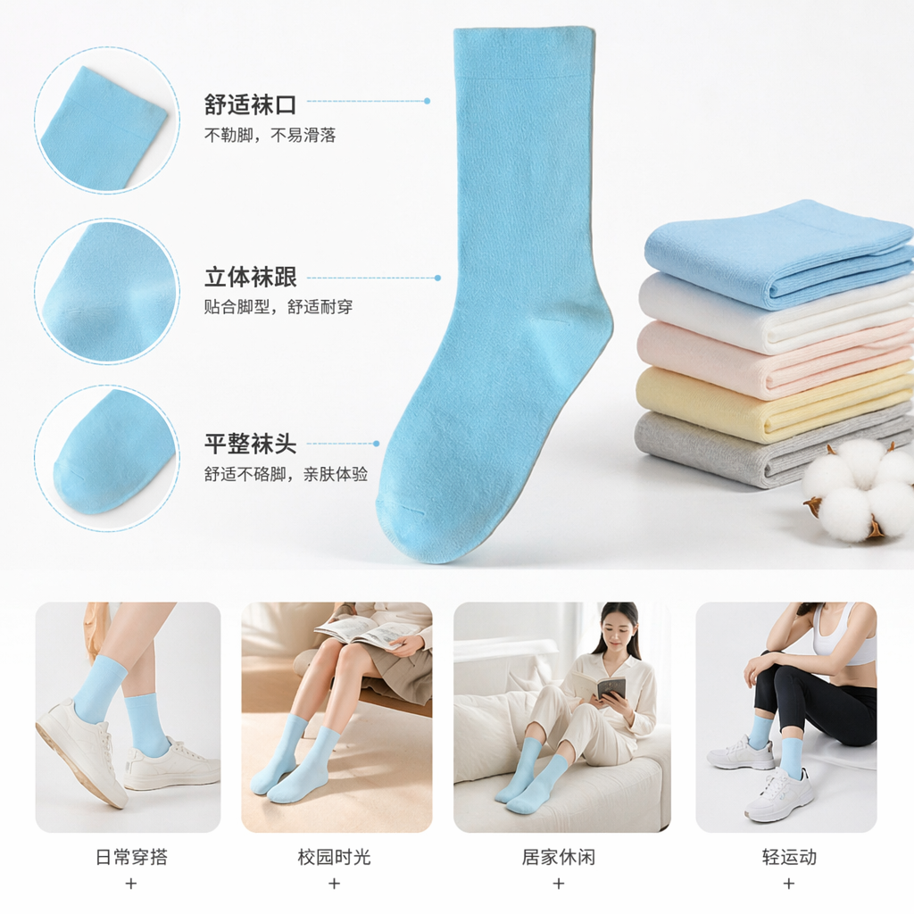 Light blue pure cotton men's mid-calf socks are comfortable, sweat-absorbent and breathable