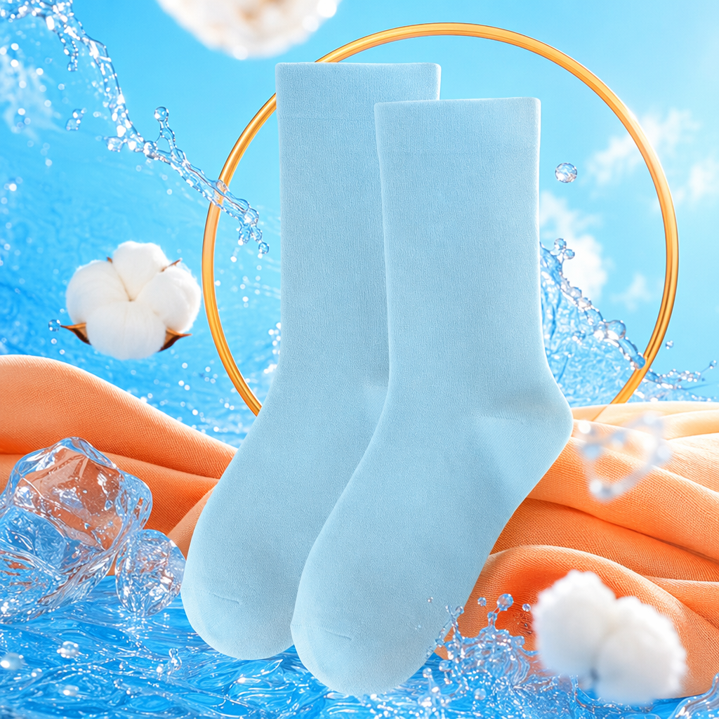 Light blue pure cotton men's mid-calf socks are comfortable, sweat-absorbent and breathable Specification image