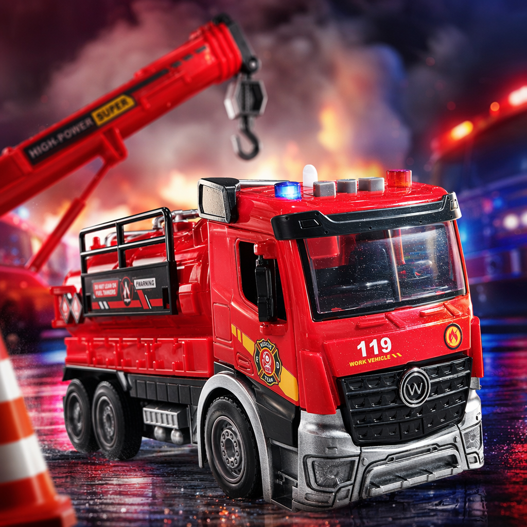 Red fire engine children's educational toy alloy car model simulation sound remote control movement Specification image