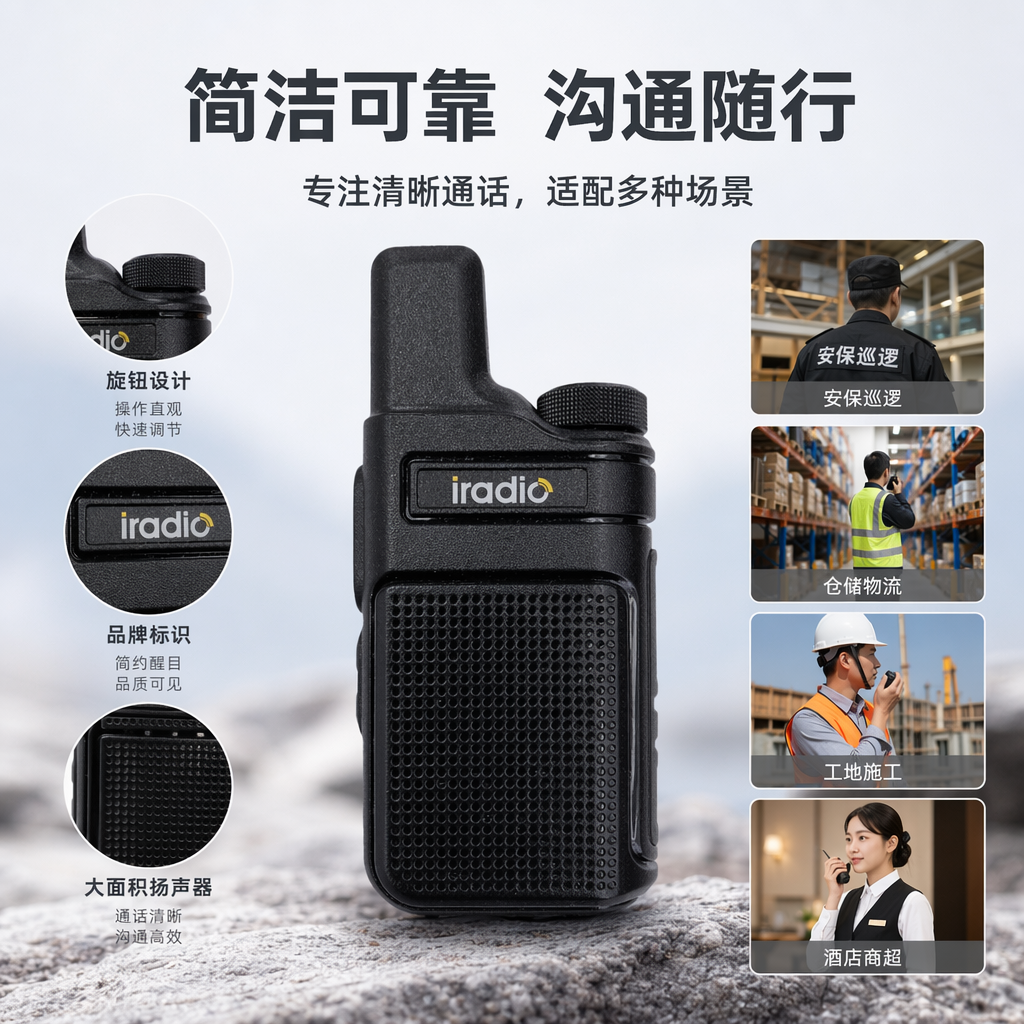 The Aideo V2PLUS black walkie-talkie with a metal body and high-definition audio quality is specially designed for outdoor construction site patrols