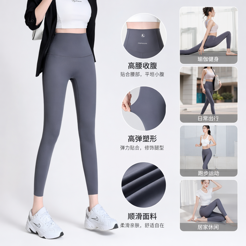 灰色高腰紧身裤女显瘦弹力修身小脚裤