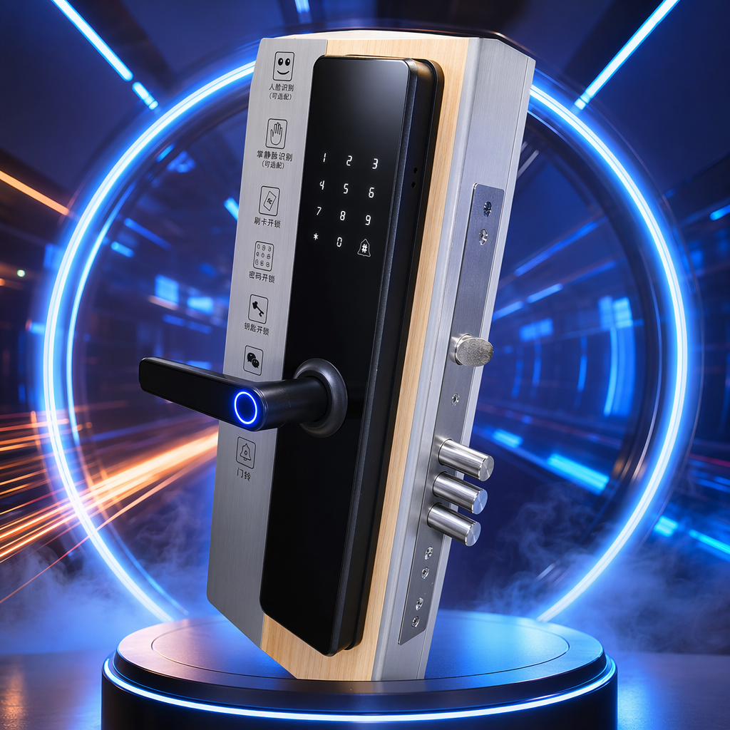 Black smart door lock with fingerprint password unlocking, anti-picking and anti-theft household electronic lock, no need for drilling installation Specification image