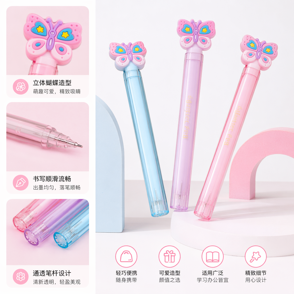Colorful butterfly-shaped pens are creative stationery for students and fun writing tools for children