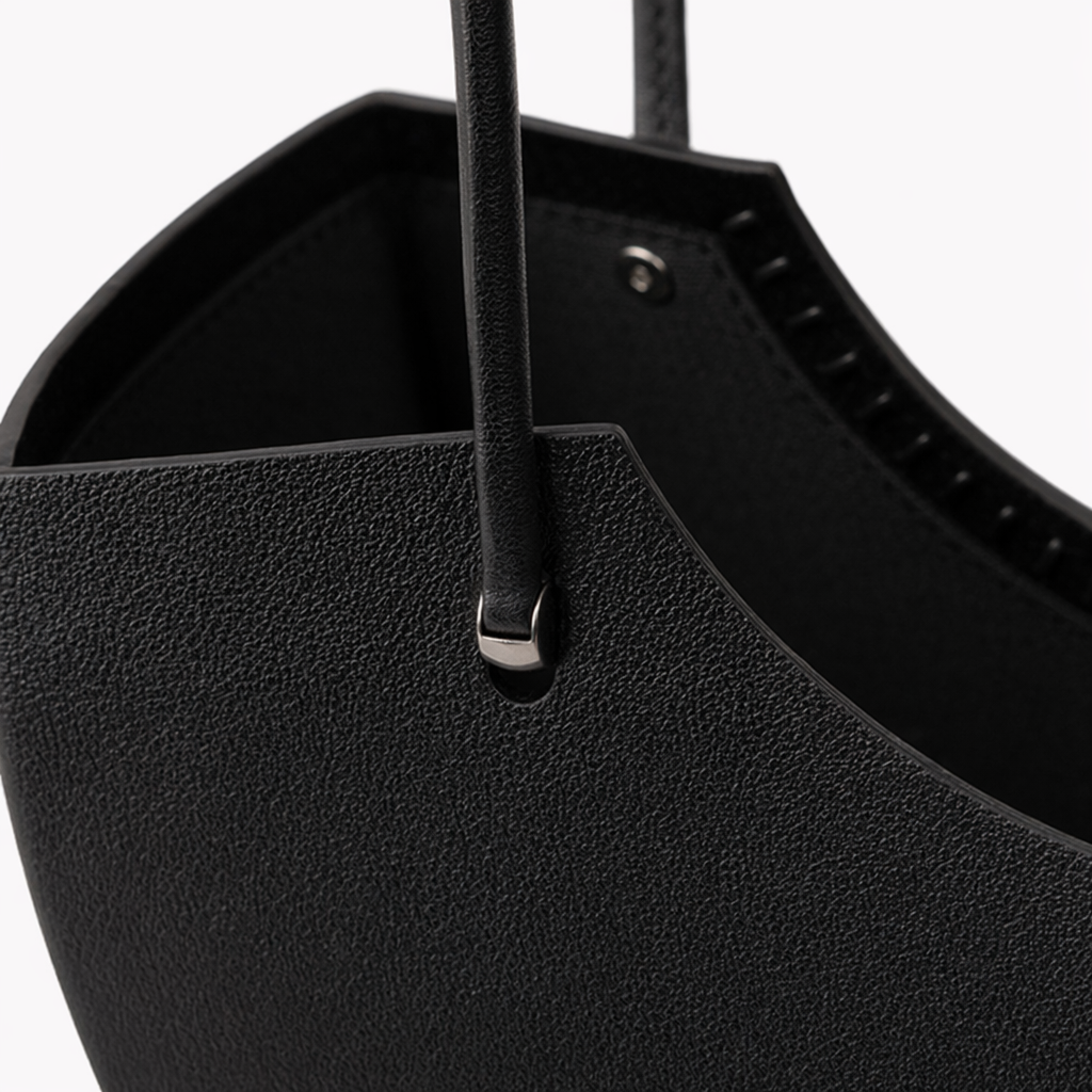 Black semi-circular hand-held basket woven storage basket, home living room and bedroom organizing basket Application Scenario