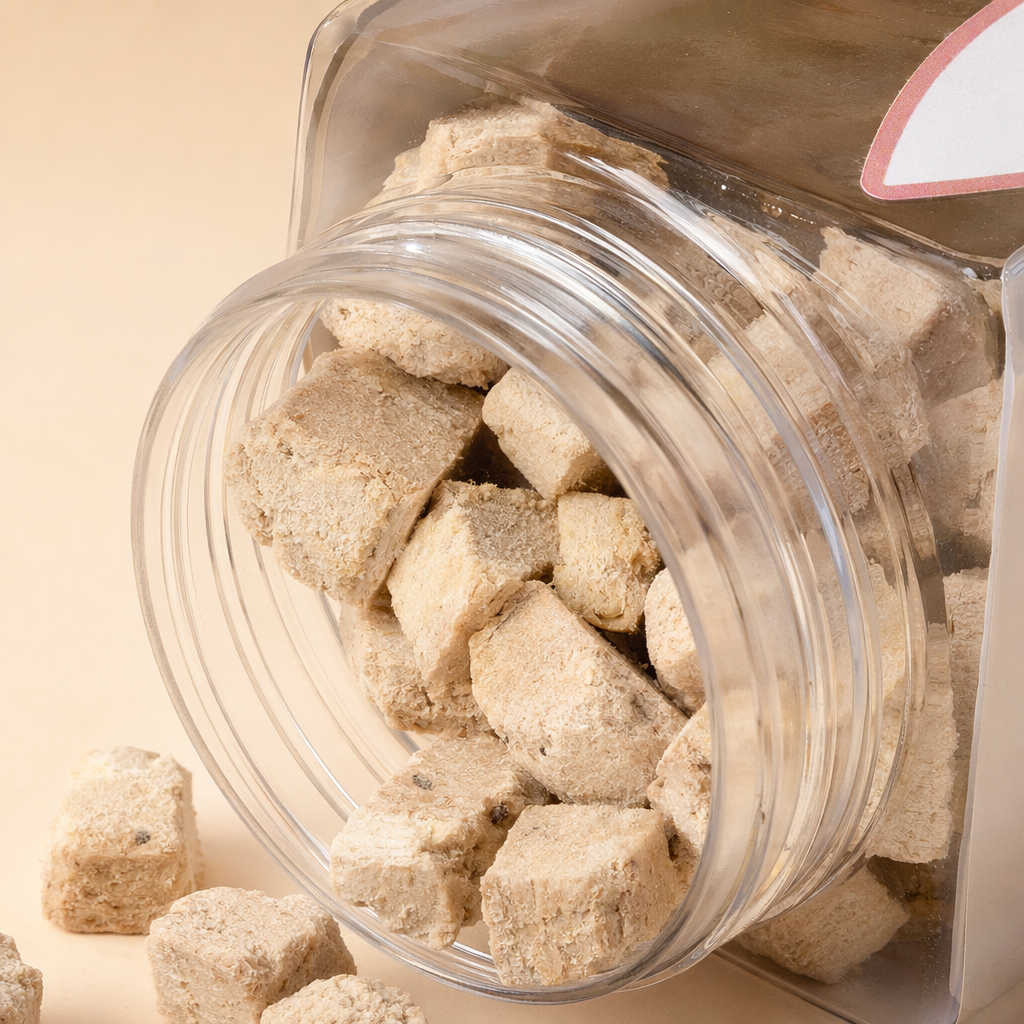 YaHo chicken, Apple, Pet snacks, transparent plastic bottle, cat ear label, fresh and rich in vitamins Application Scenario