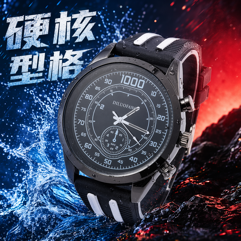 Black chronograph men's sports waterproof wristwatch with luminous hands for precise timekeeping Specification image