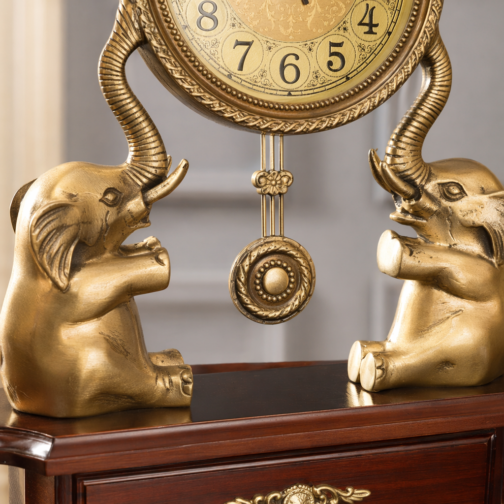 A creative home living room decoration and retro wall clock in the shape of a golden elephant Application Scenario