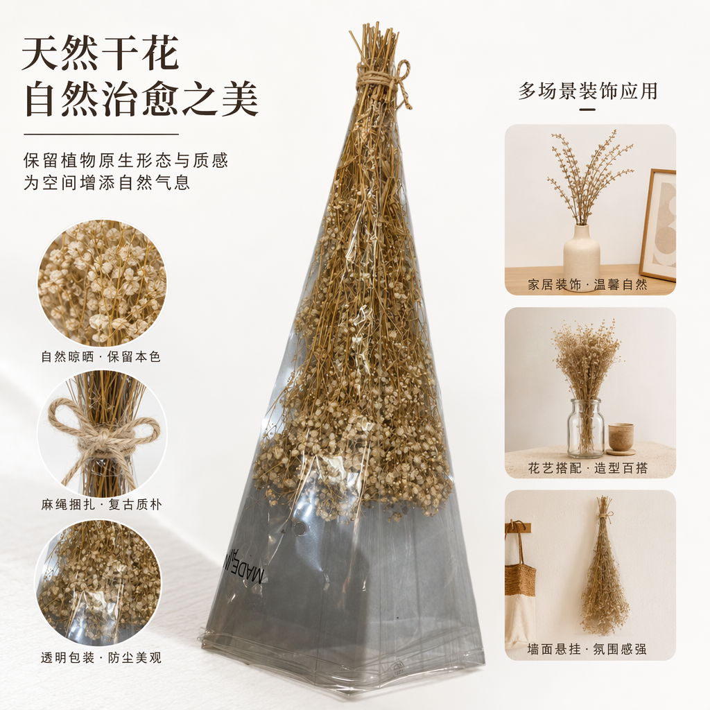 透明塑料袋包装干花束 手工扎制自然风干花装饰