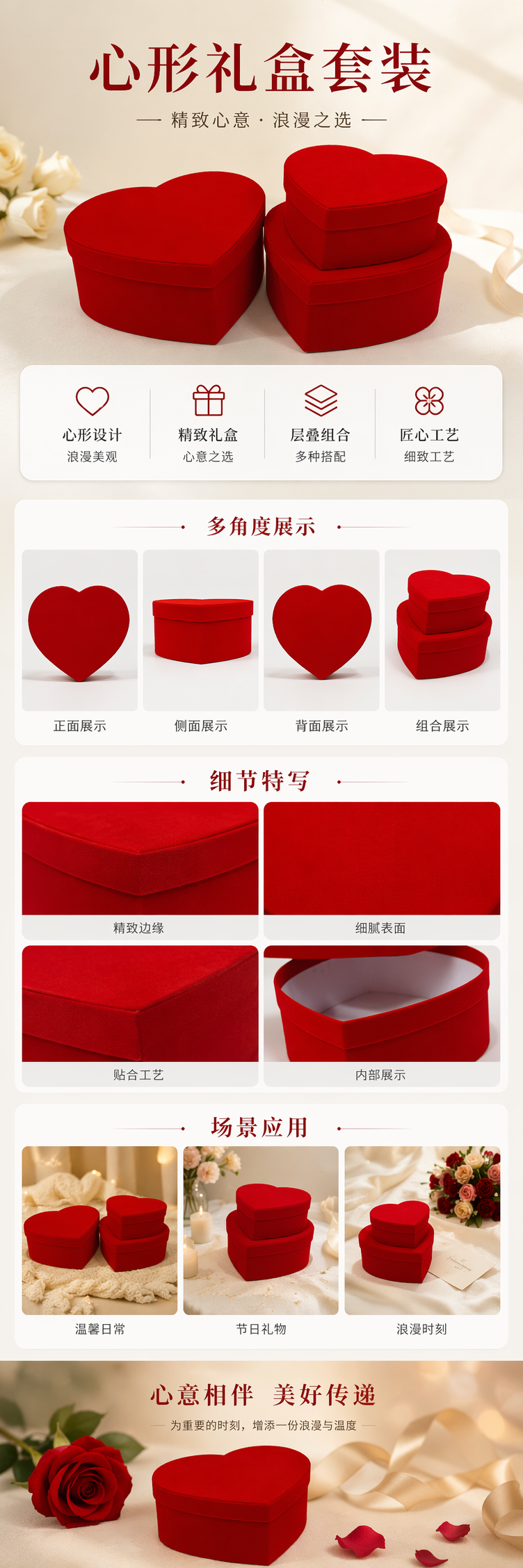 红色心形礼盒丝带装饰铁艺质感节日礼品包装盒详情1