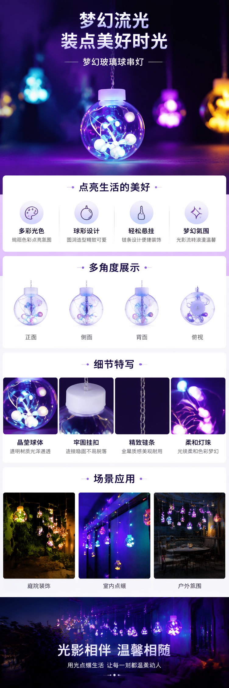 彩色球形灯串 装饰节日氛围灯 圣诞家居阳台户外装饰详情1