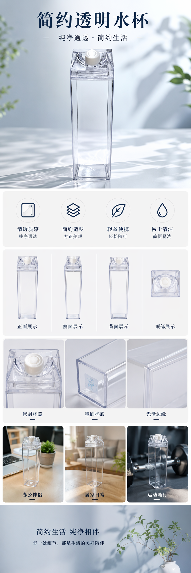 透明方形水杯 加厚玻璃杯 办公家居用 防烫手直饮杯详情1