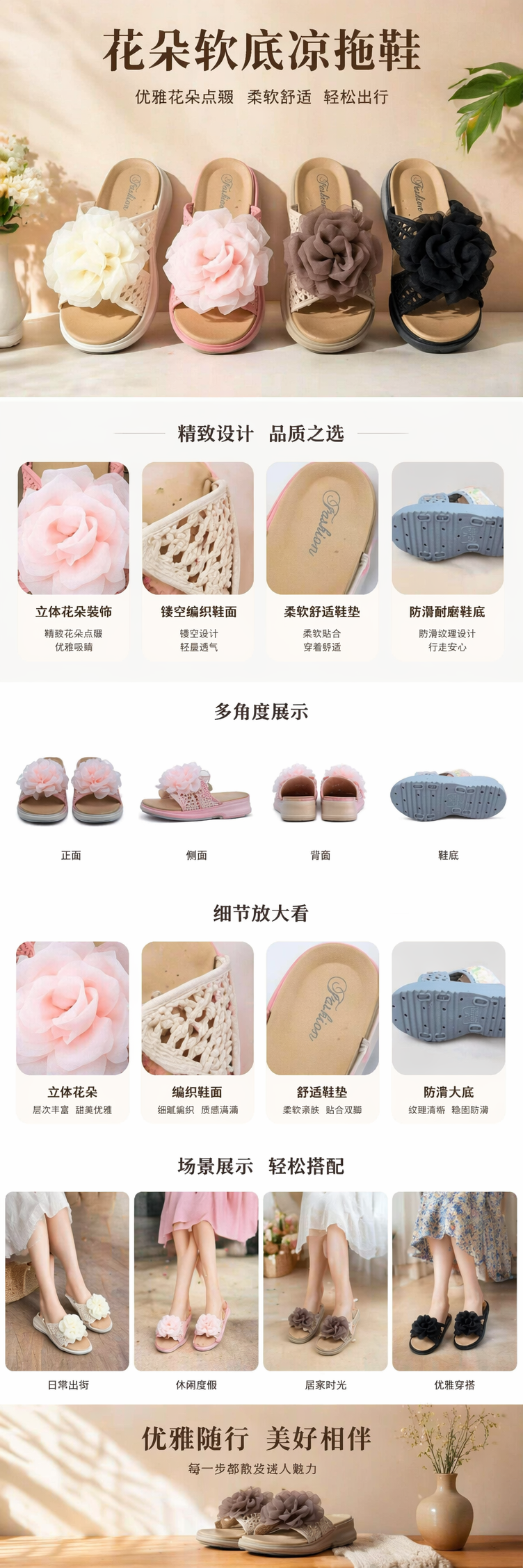 彩色花朵装饰凉拖鞋 女款夏季休闲防滑软底详情1