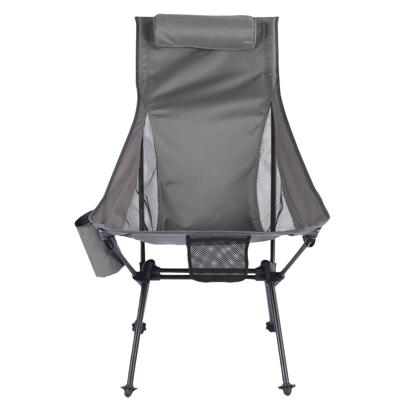 The grey folding chair is a portable and lightweight outdoor camping stool that can be stored Item Picture