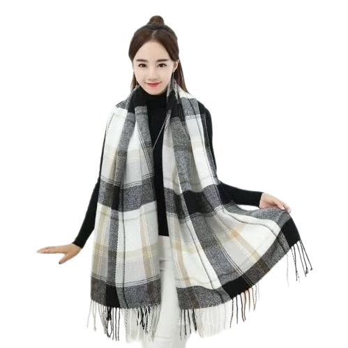 Black and white checkered scarf made of pure cotton for warmth, fashionable and versatile for autumn and winter, suitable for both men and women Item Picture