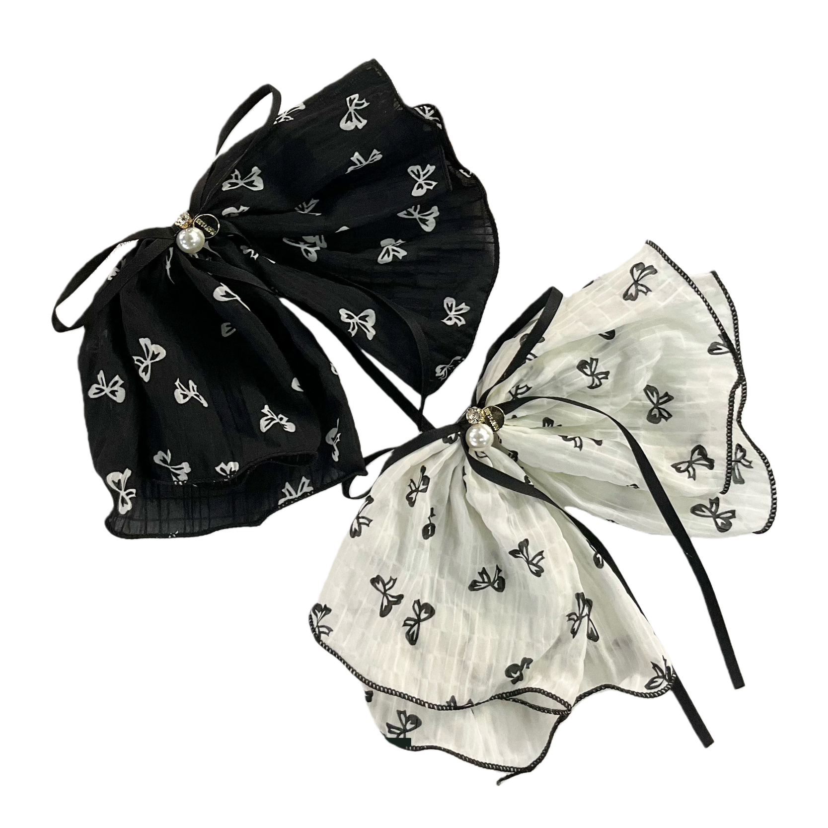 黑色白色蝴蝶印花束发带 可调节纯棉舒适吸汗女童成人通用 Item Picture