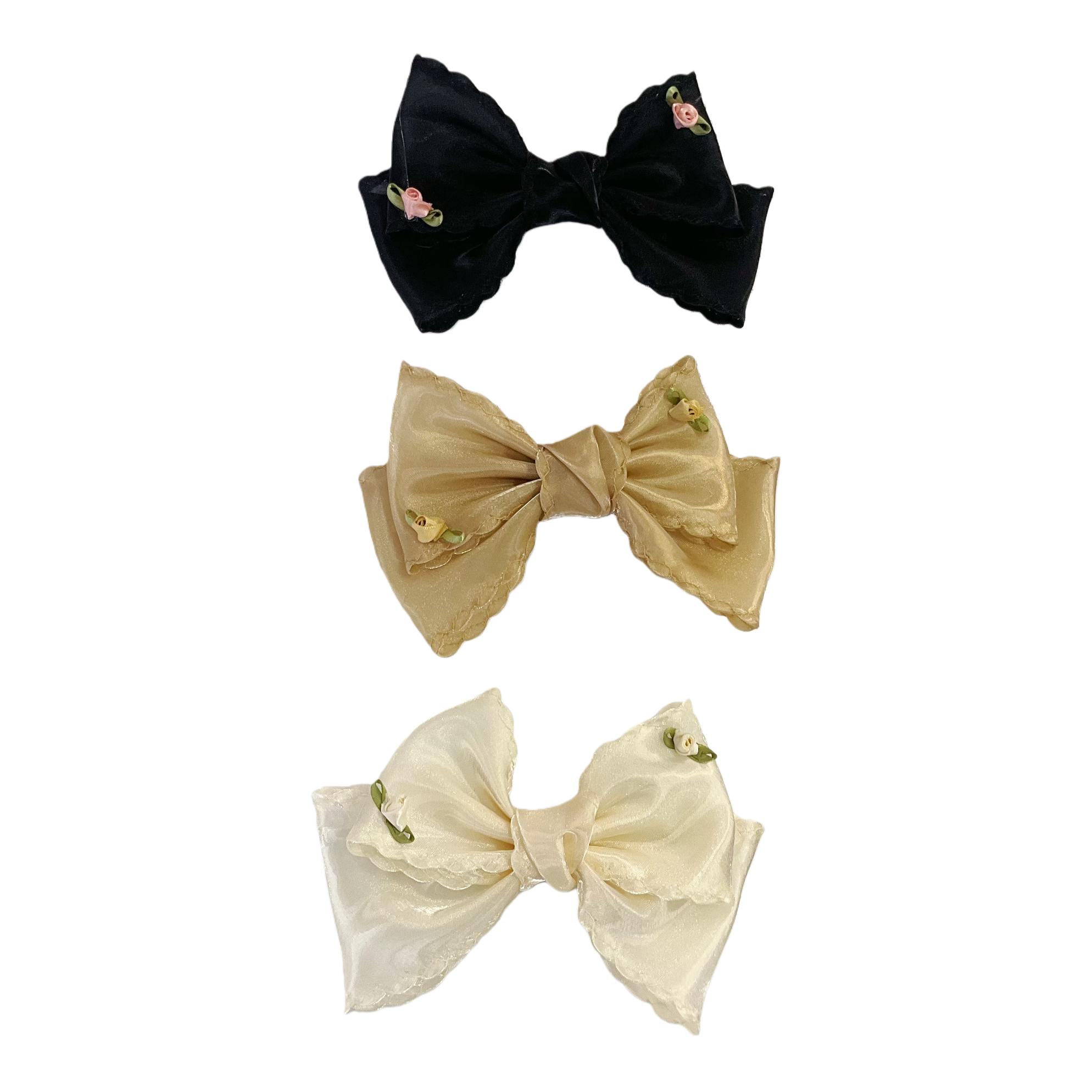 黑色丝绒金色米白色纱质蝴蝶结发饰 Item Picture
