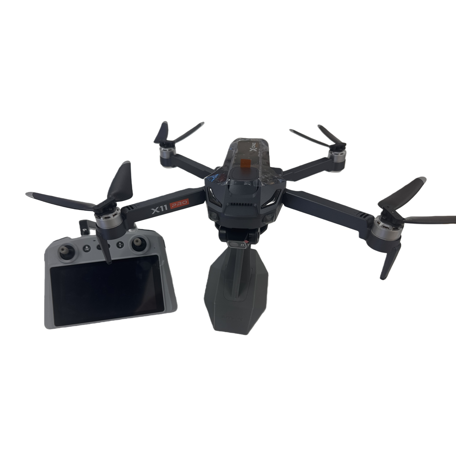The black drone X11 PRO, equipped with a grey remote control, offers portable high-definition aerial photography and stable flight Item Picture