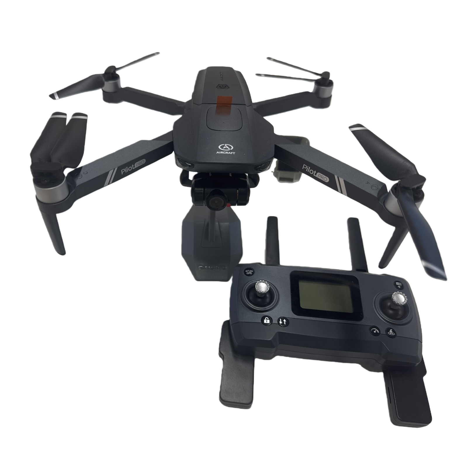 The black drone comes with a remote control and an instruction manual Item Picture