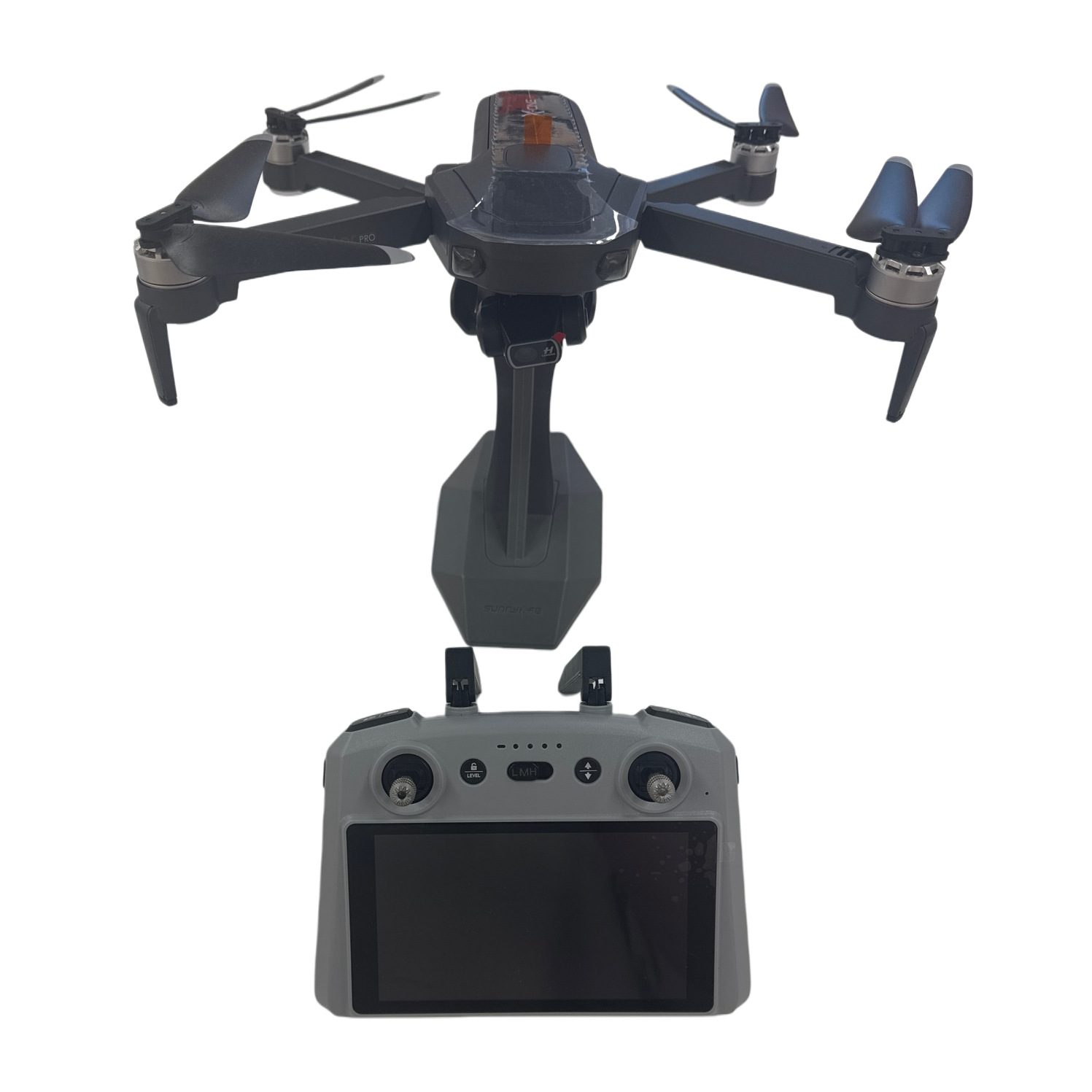 The black drone with a grey remote control provides stable, high-definition and foldable aerial photography Item Picture