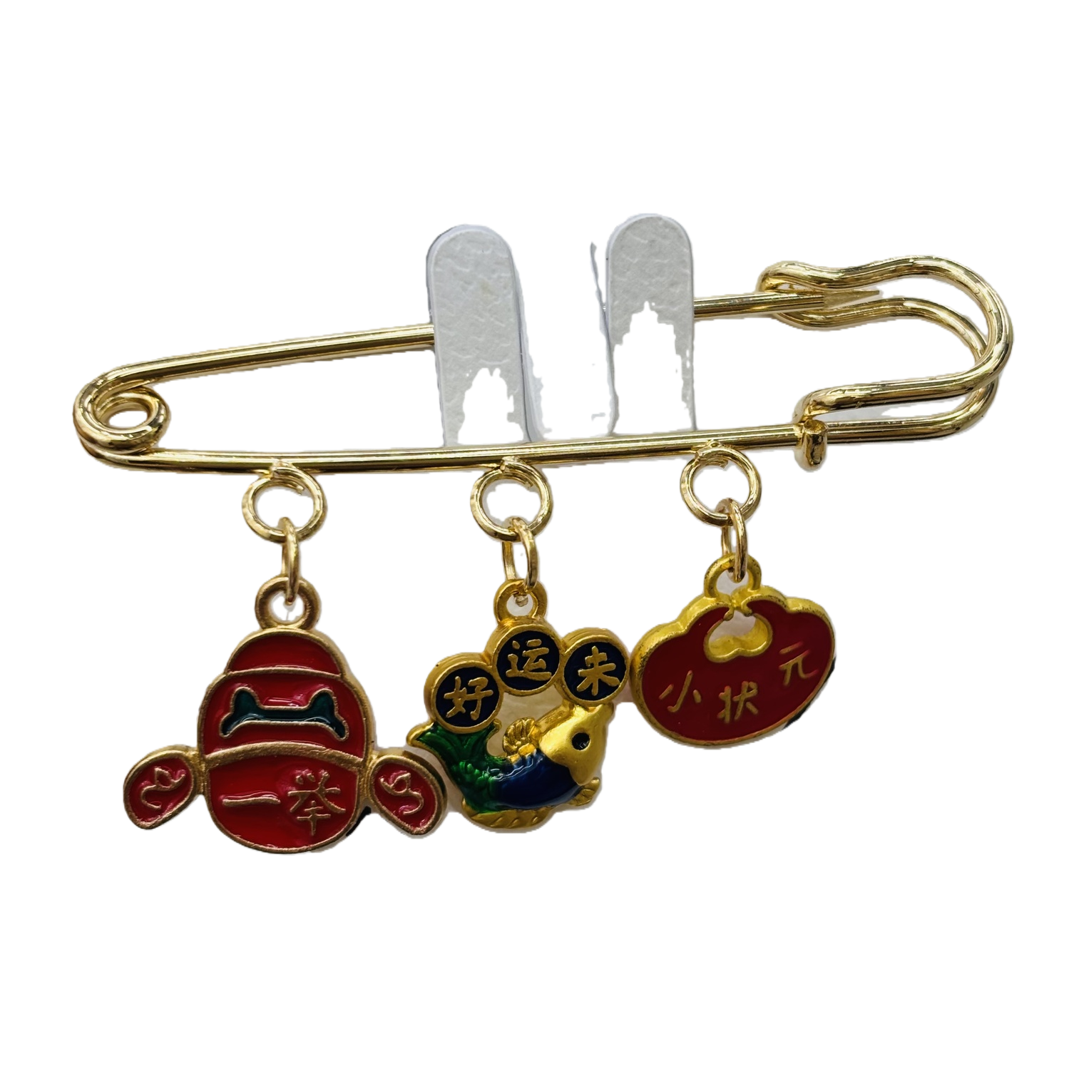 الدبوس الذهبي مع ثلاث قلادة صينية محظوظة لجلب الحظ الس Item Picture