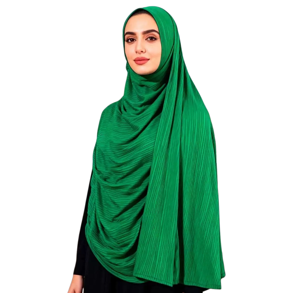The green pleated headscarf is a fashionable and versatile pure cotton breathable summer sun protection accessory for women Item Picture