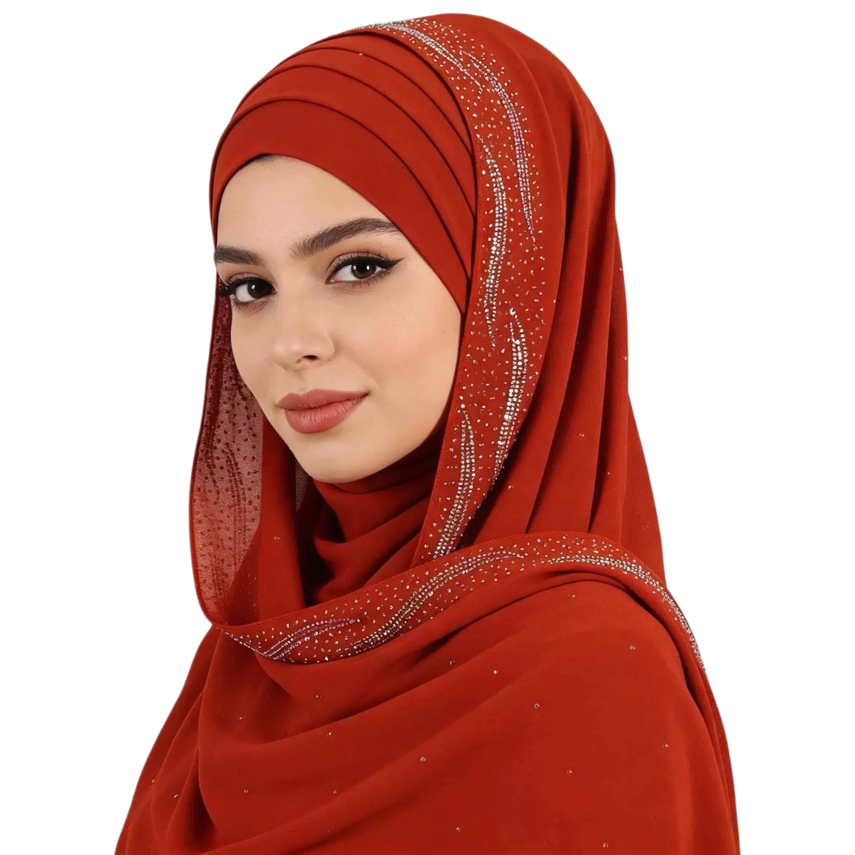 The red diamond-encrusted headscarf is a fashionable and versatile accessory for ladies to wear Item Picture