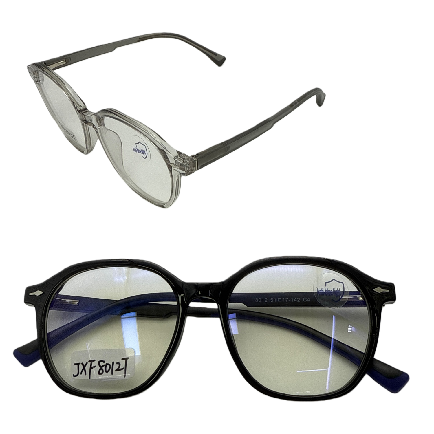 The black transparent two-tone frame glasses are fashionable, light and comfortable to wear Item Picture