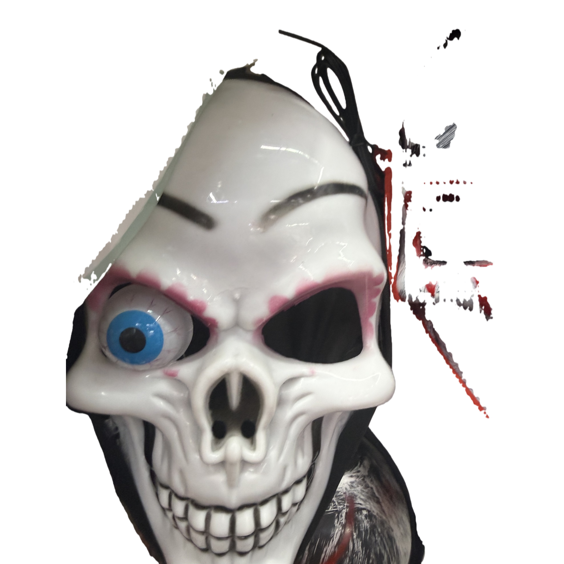 قناع الهيكل العظمي الأبيض مع العيون الزرقاء والتفاصيل الدمية، أدوات الحزب Cplay Item Picture