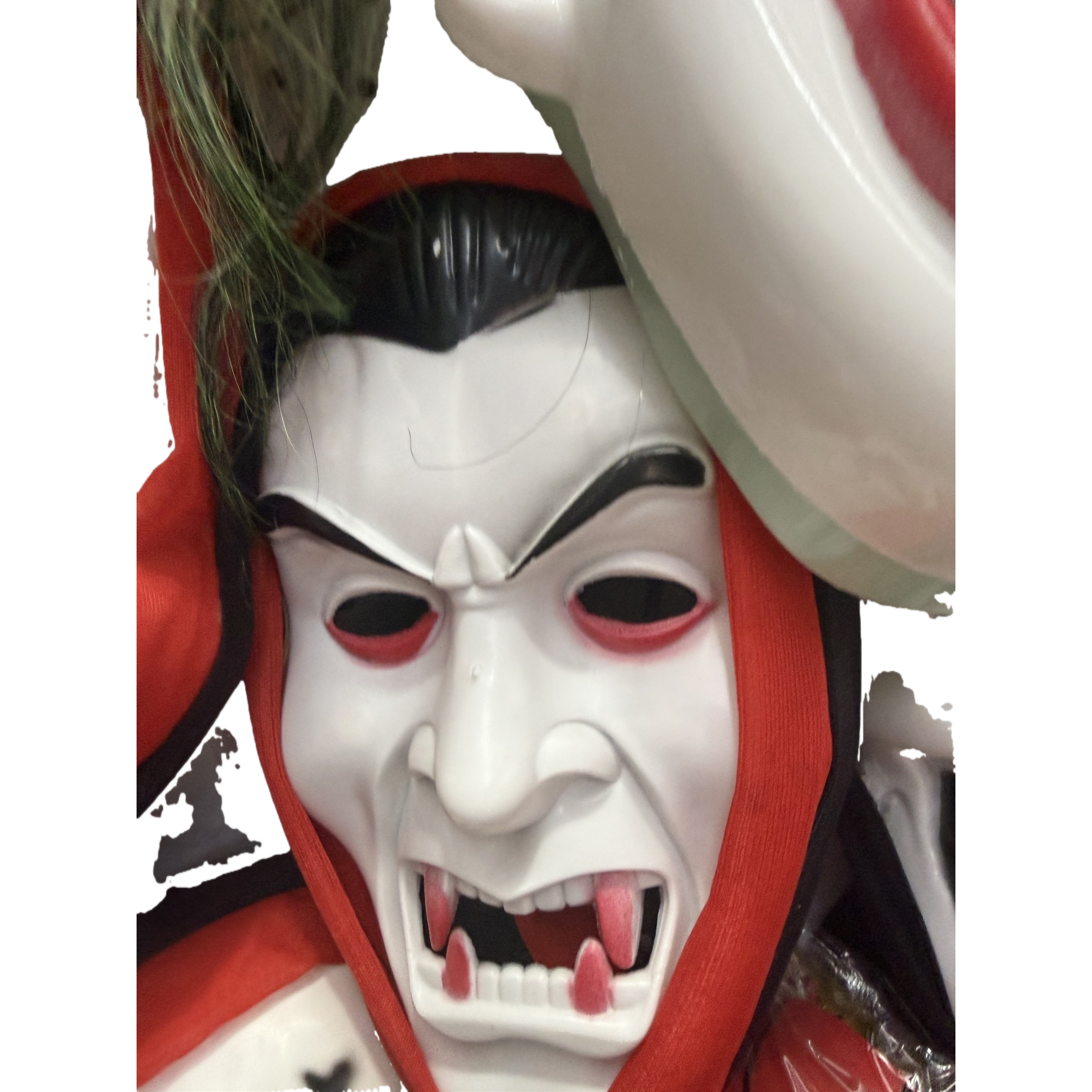 白色面具配红色头饰黑色眉毛张嘴露齿带绿色假发 Item Picture