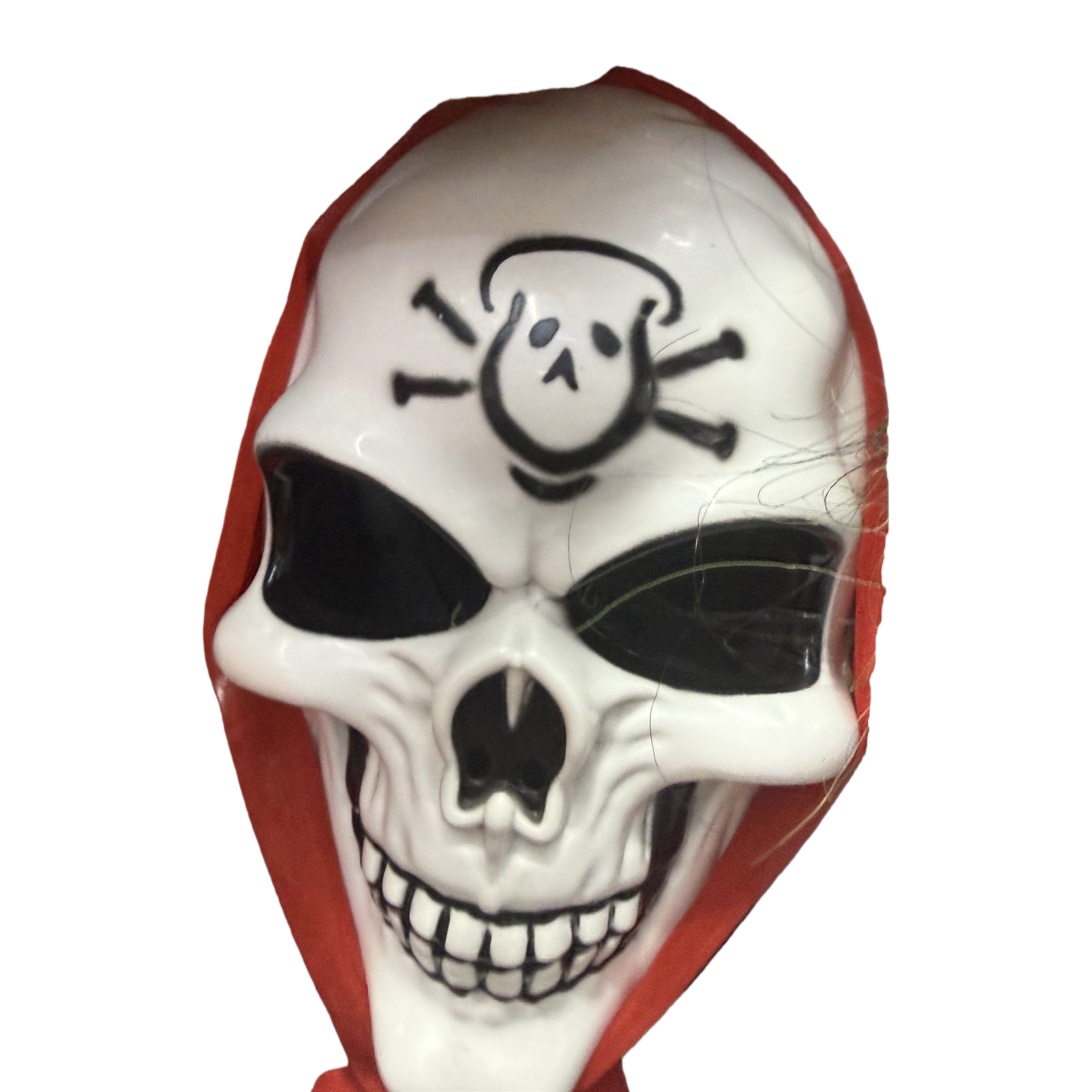 白色骷髅头面具 黑色眼窝牙齿 红色边框 额头黑色笑脸图案 Item Picture