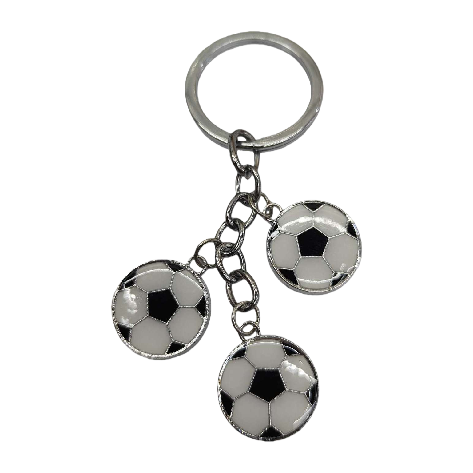 Серебряная брелочка с тремя футбольными кулонами, подвесками от sport sport Item Picture