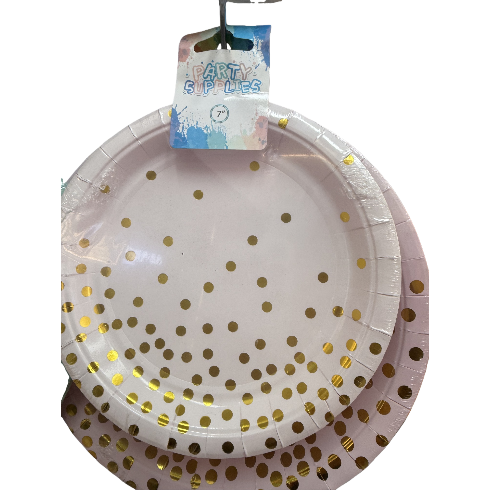 Pink gold dot decorated paper plate, disposable dinner plate for banquets and parties, 20cm round Item Picture