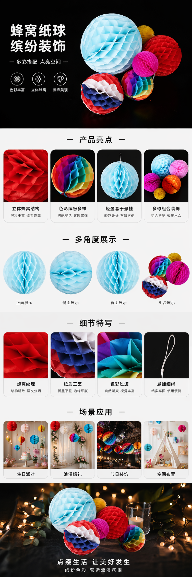 彩色蜂窝纸球装饰手工DIY派对布置用品详情1