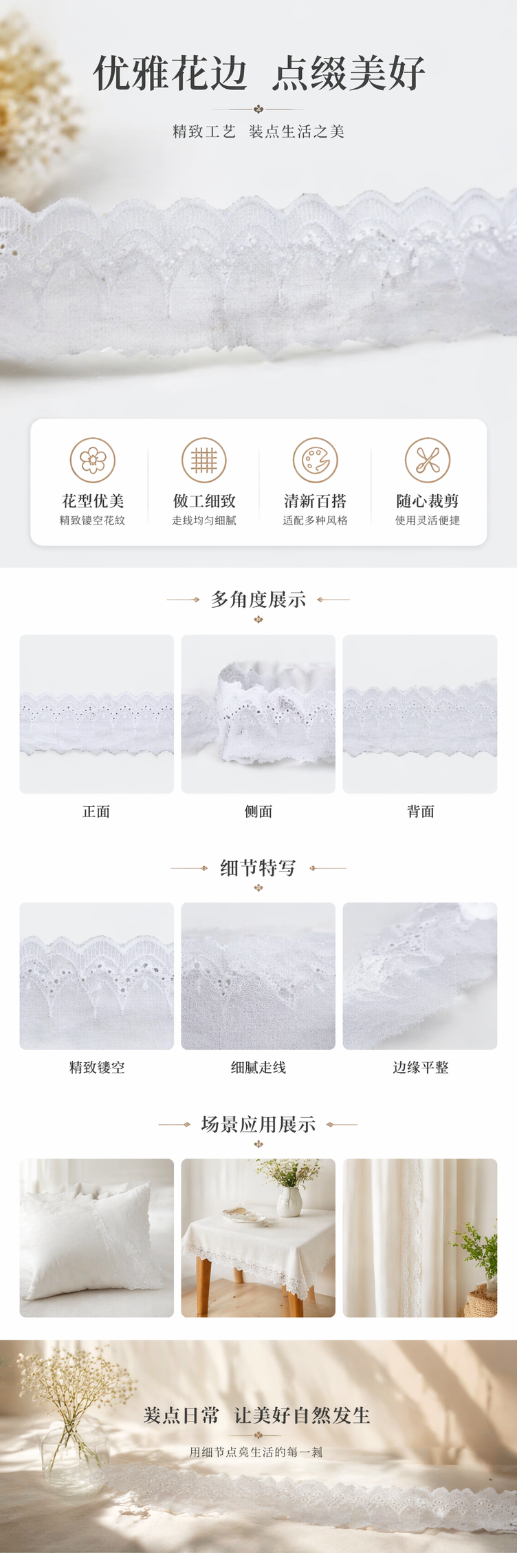 白色蕾丝花边装饰布料 手工DIY缝纫辅料 家居服饰通用详情1