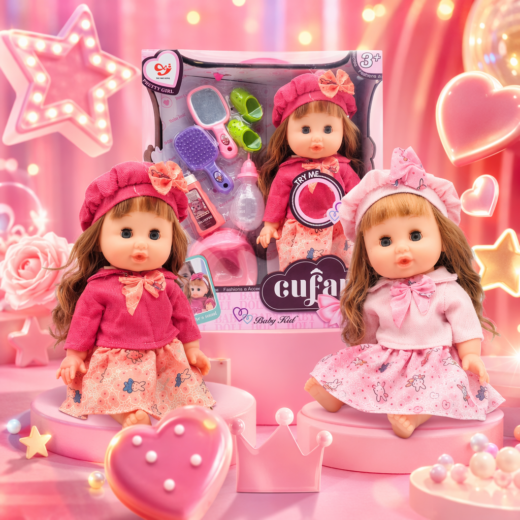 The pink packaging box contains a set of doll toys for girls, a combination of educational dress-up dolls Specification image