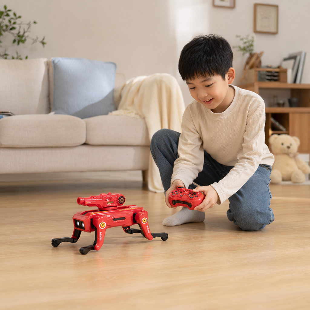 Red fire rescue dog toy robot, movable, voice-activated, remote-controlled intelligent children's educational doll details Picture