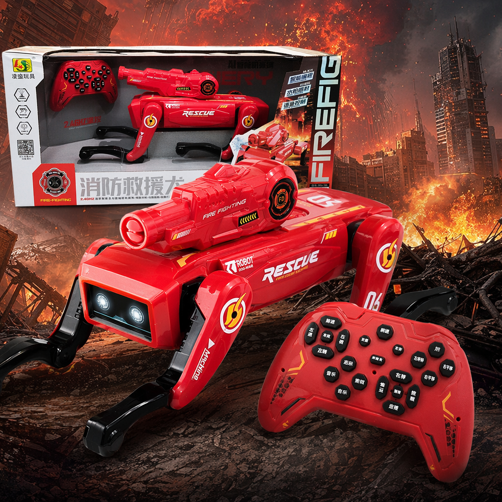 Red fire rescue dog toy robot, movable, voice-activated, remote-controlled intelligent children's educational doll Specification image