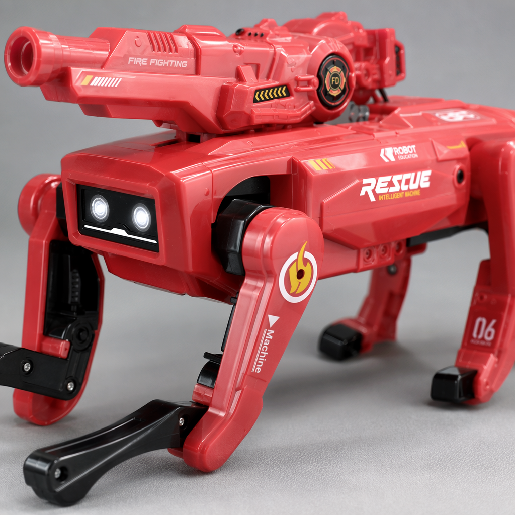 Red fire rescue dog toy robot, movable, voice-activated, remote-controlled intelligent children's educational doll Application Scenario