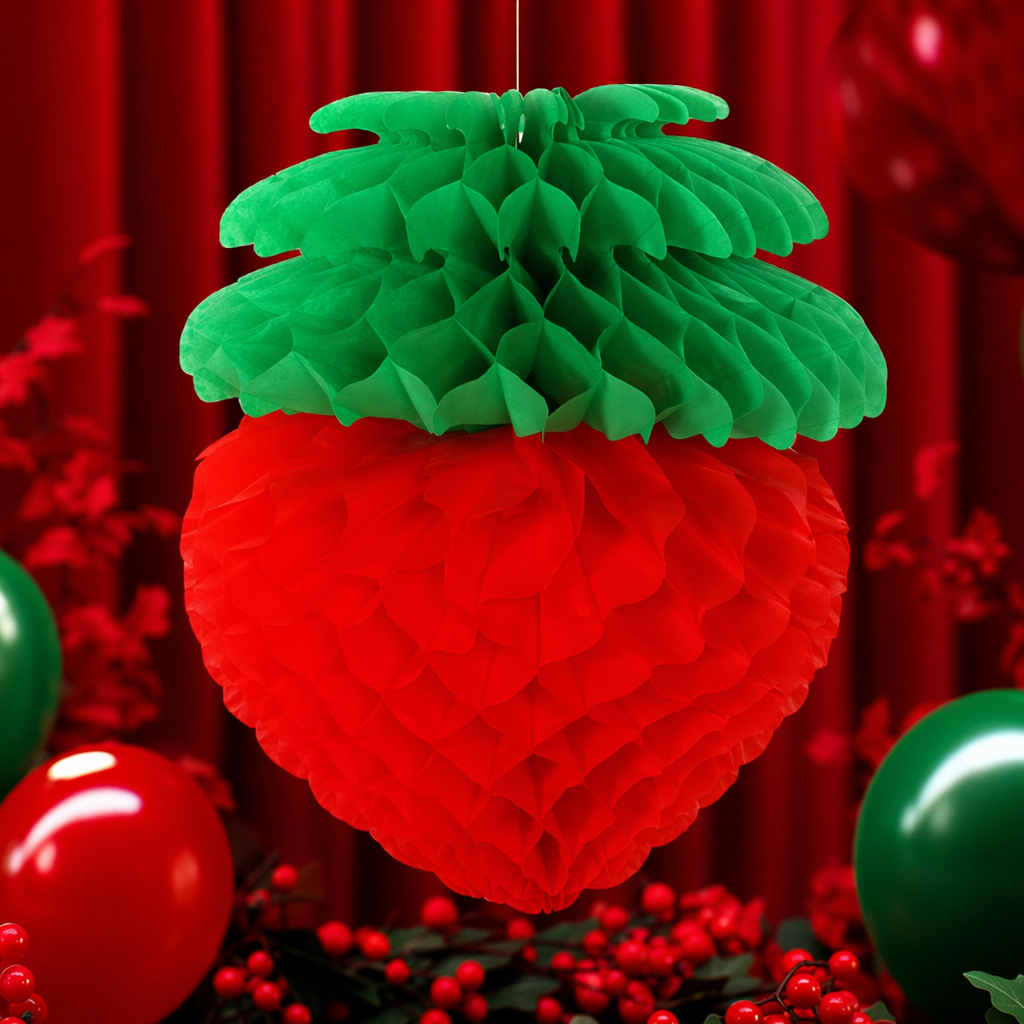Red strawberry-shaped honeycomb paper lanterns are creative home decoration ornaments for festivals Specification image