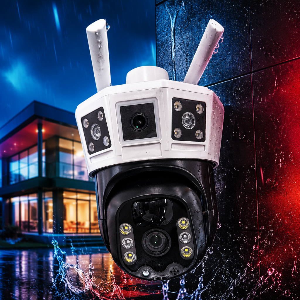 White multi-lens surveillance camera, high-definition night vision, wide-angle home outdoor security equipment Specification image