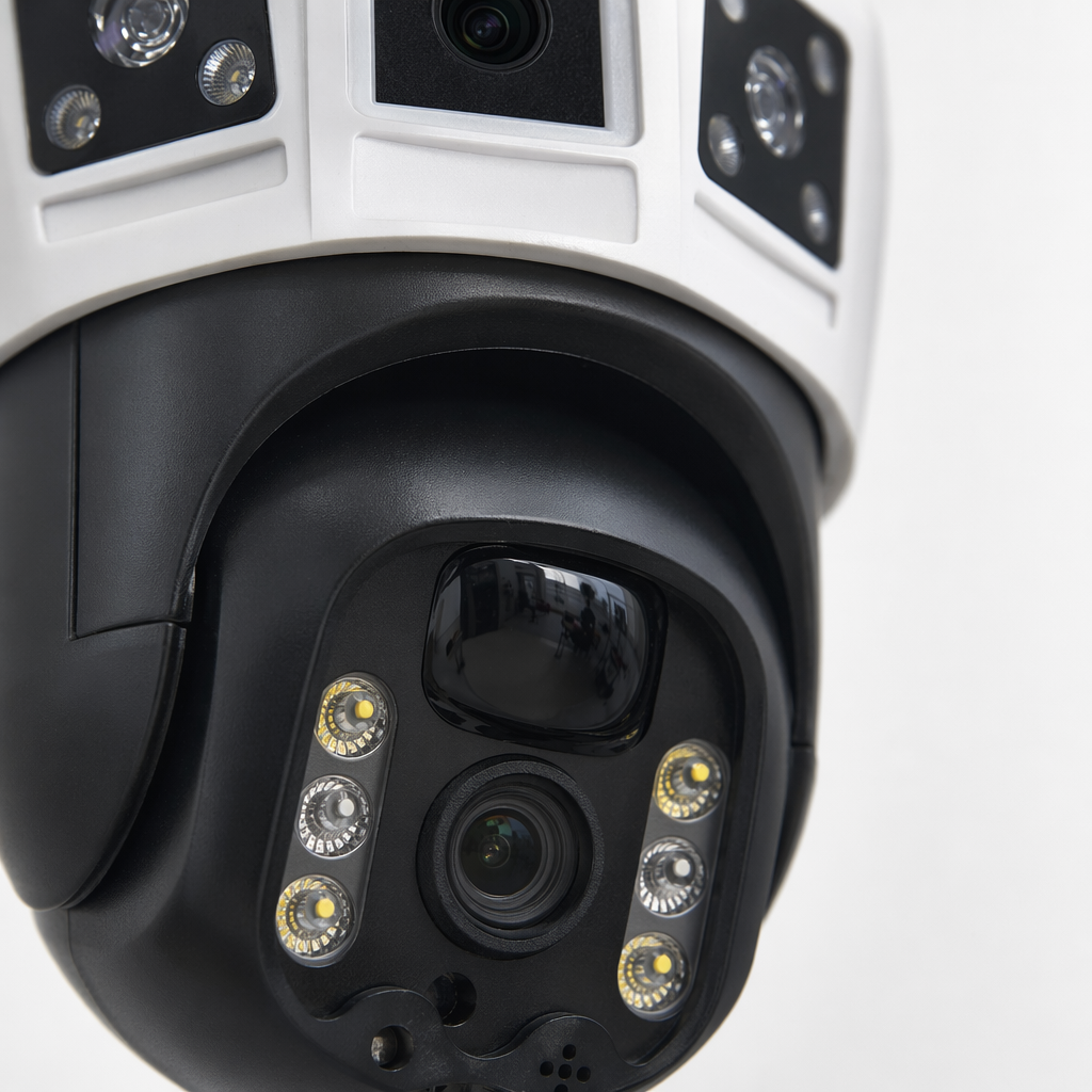 White multi-lens surveillance camera, high-definition night vision, wide-angle home outdoor security equipment Application Scenario