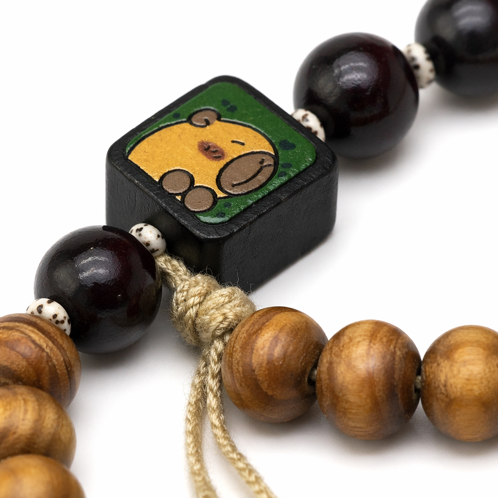Wooden bracelet with cartoon bear pattern square beaded tassels decoration Application Scenario